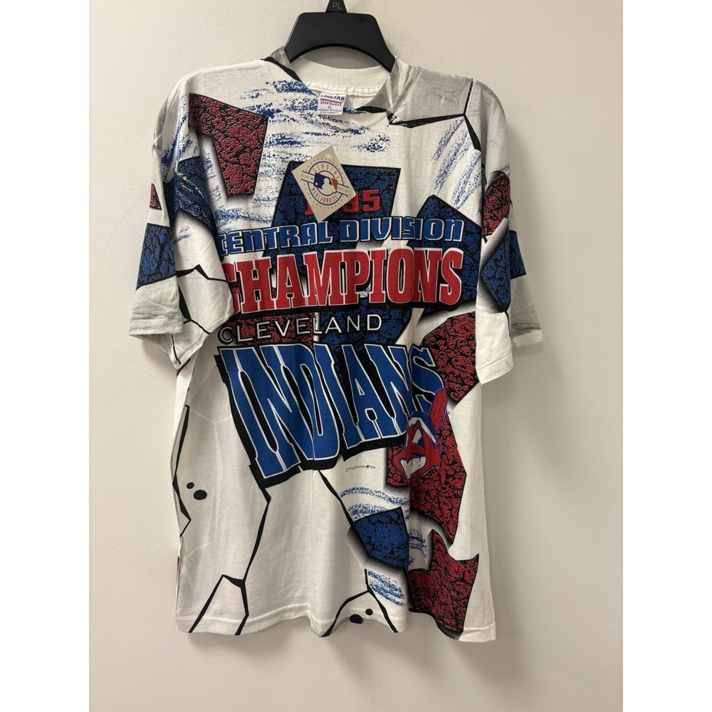 NOS Vintage Cleveland Indians 1995 World Series All Over Print AOP T Shirt Sz XL